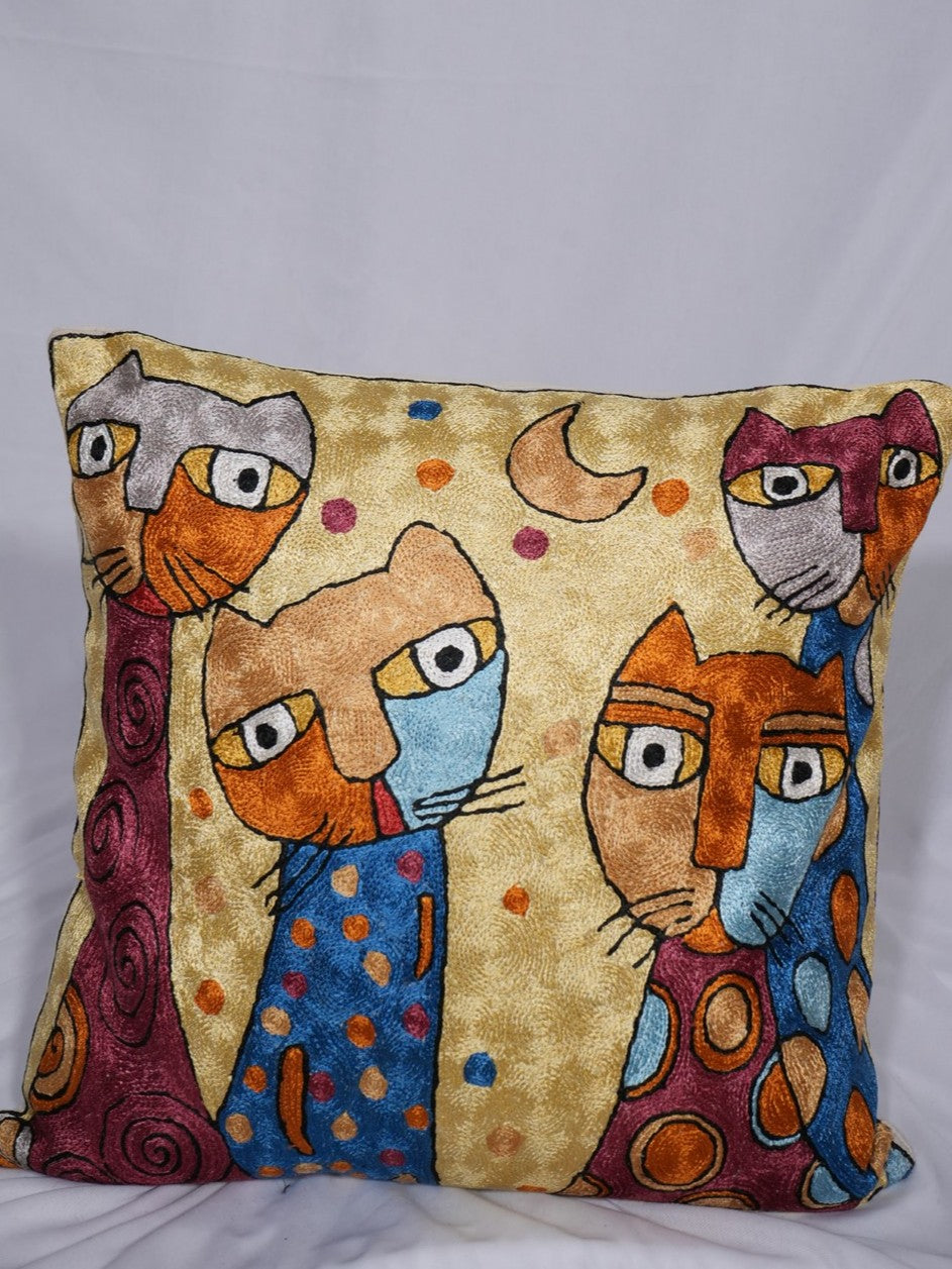 Hand-embroidered chain-stitch cushion cover