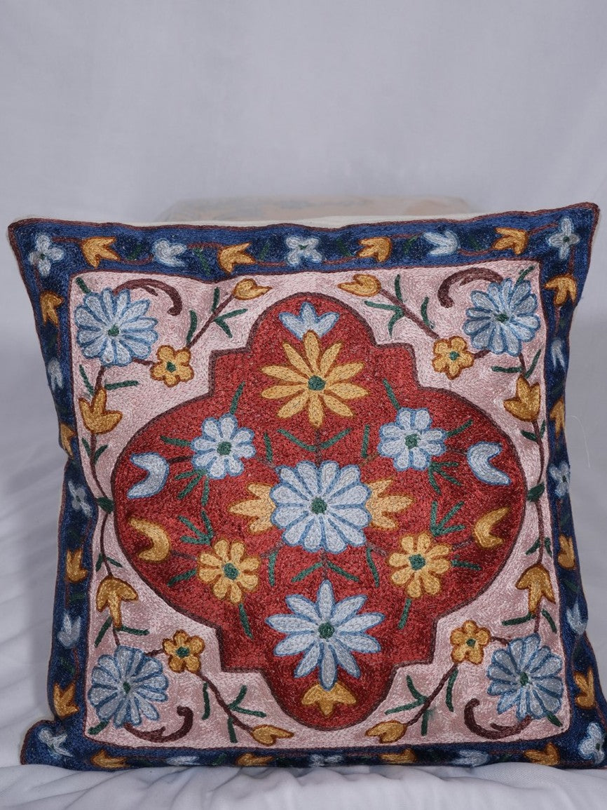 Hand-embroidered chain-stitch cushion cover