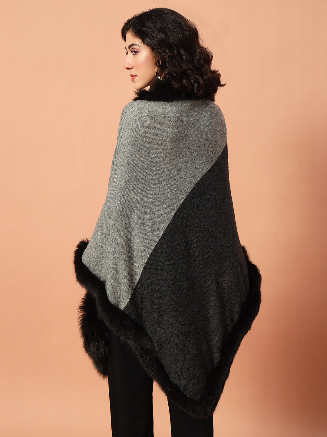 Women's Two Tone Fur Poncho