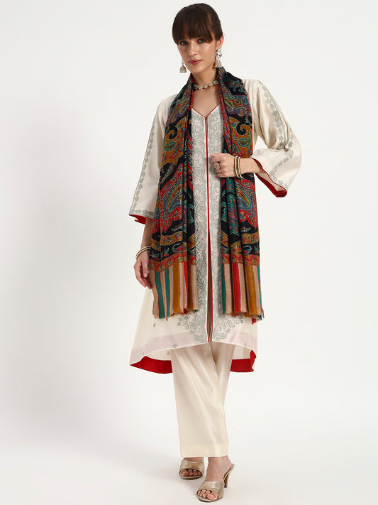 Women's Handcrafted Pashmina Sozni Kalamkari Stole 