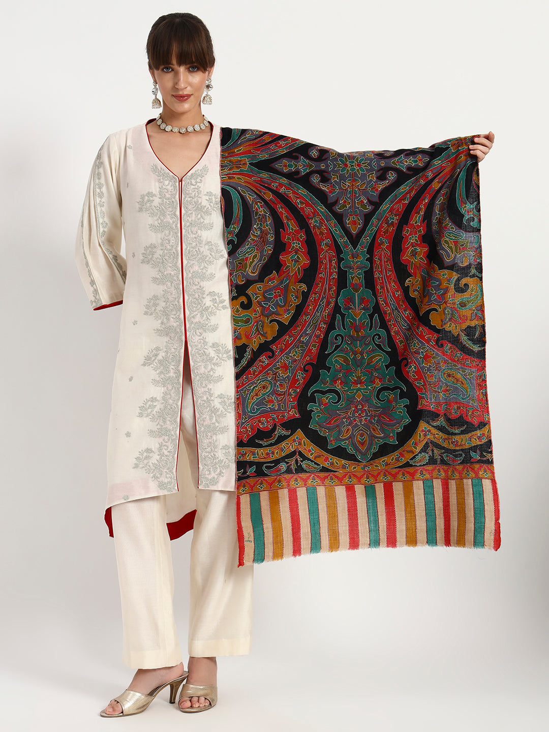 Women's Handcrafted Pashmina Sozni Kalamkari Stole 