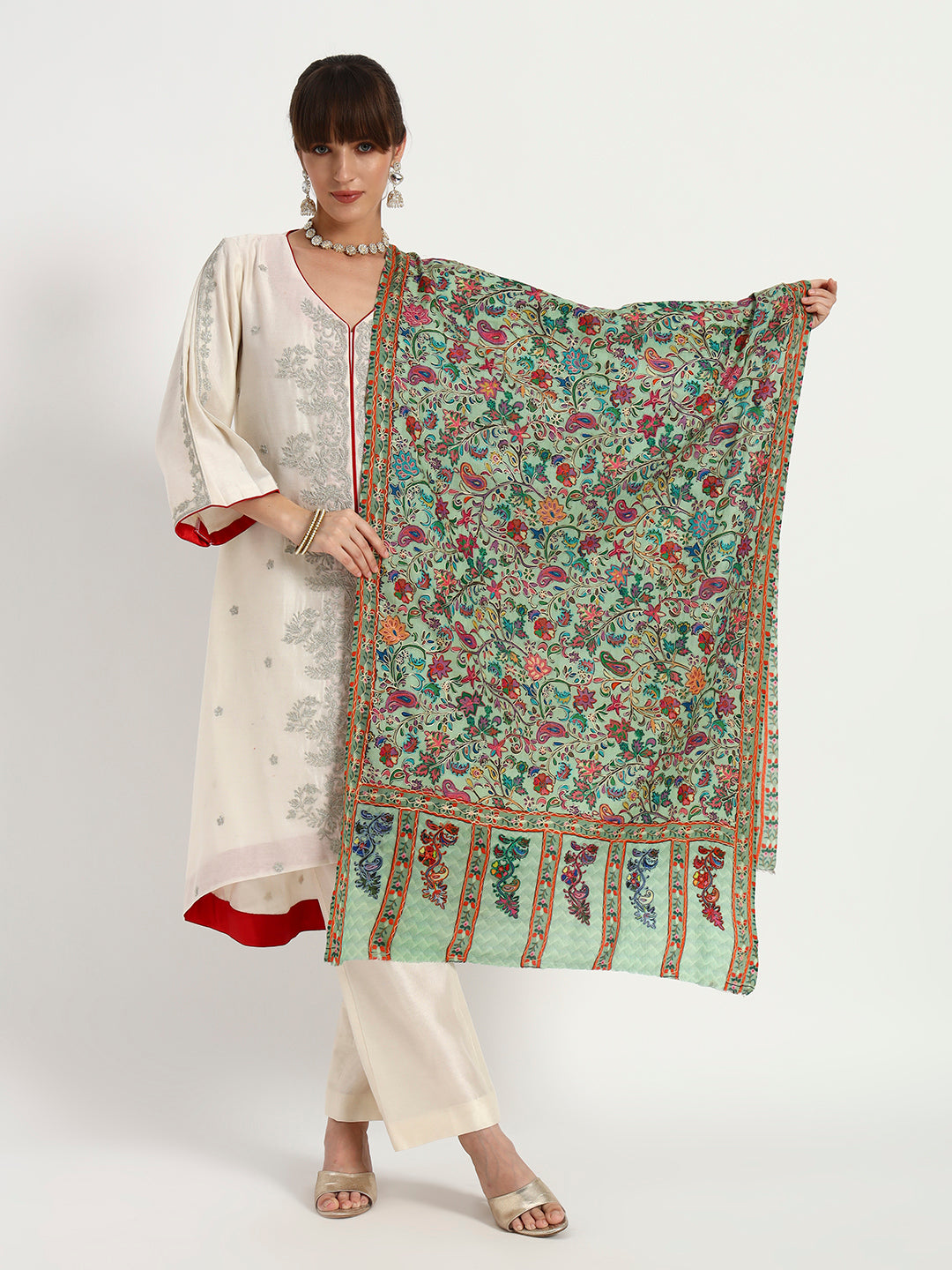 Women’s Kalamkari-Inspired Printed & Ari Embroidered Stole