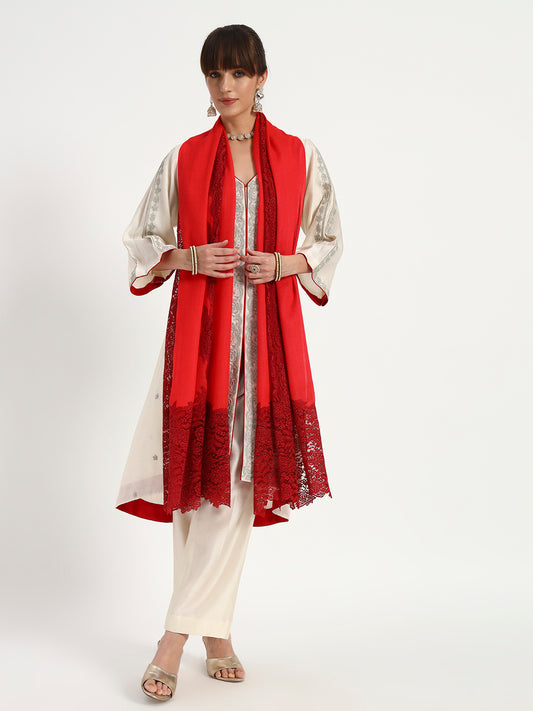 Fine Wool Floral Lace Stole for Women