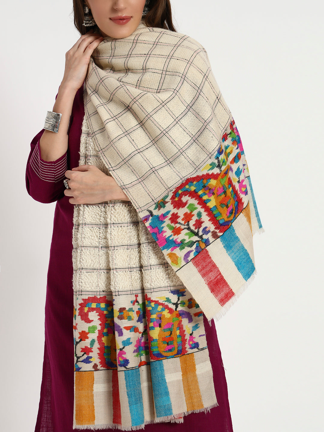 Women’s Handcrafted Kani Palla Pashmina Towel Shawl