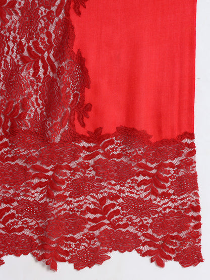 Fine Wool Floral Lace Stole for Women