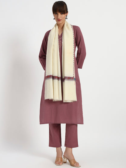 Women's Premium Fine Wool Aksi Sozni Reversible Hand Embroidered Stole