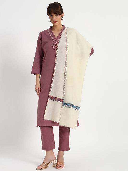 Women's Premium Fine Wool Aksi Sozni Reversible Hand Embroidered Stole