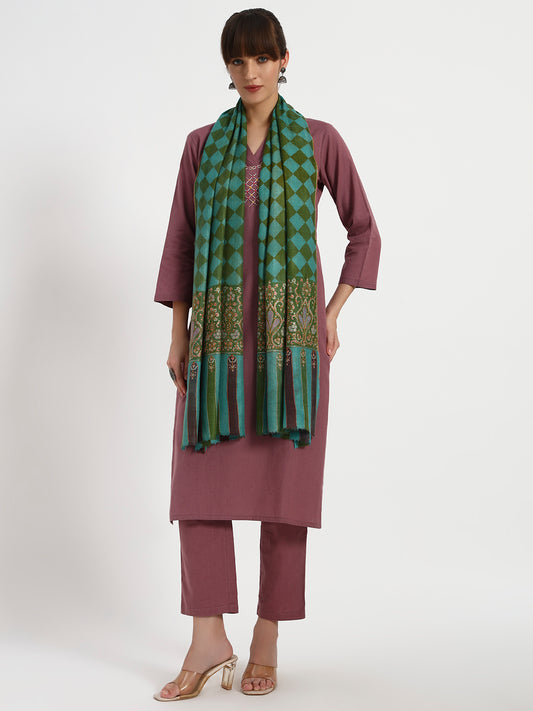 Handcrafted Pashmina Sozni Palladaar Stole with Diamond Print for Women