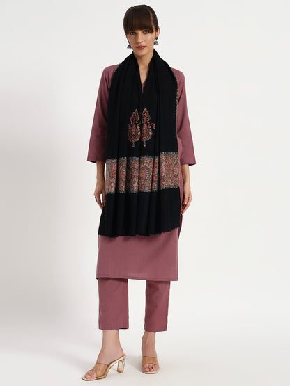 Women's Handcrafted Pashmina Sozni Palladaar Stole with Paisley Bootah Motifs