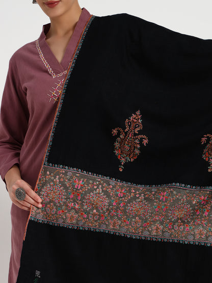 Women's Handcrafted Pashmina Sozni Palladaar Stole with Paisley Bootah Motifs