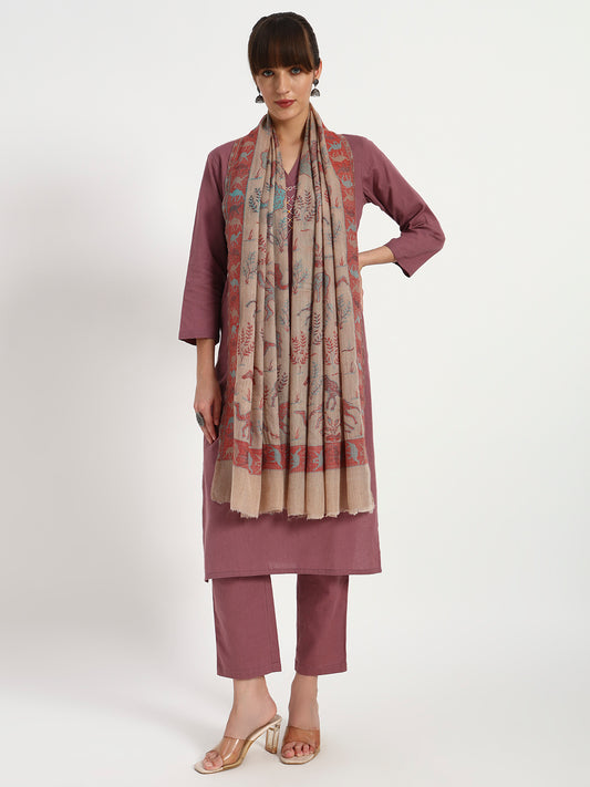 Exquisite Fine Wool Kani Stole with Camel Motifs for Women