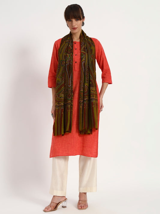 Women's Handcrafted Pashmina Kalamkari & Sozni Embroidery Stole