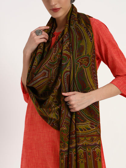 Women's Handcrafted Pashmina Kalamkari & Sozni Embroidery Stole