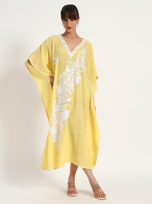 Crushed Cotton Ari Embroidery Kaftaan for Women