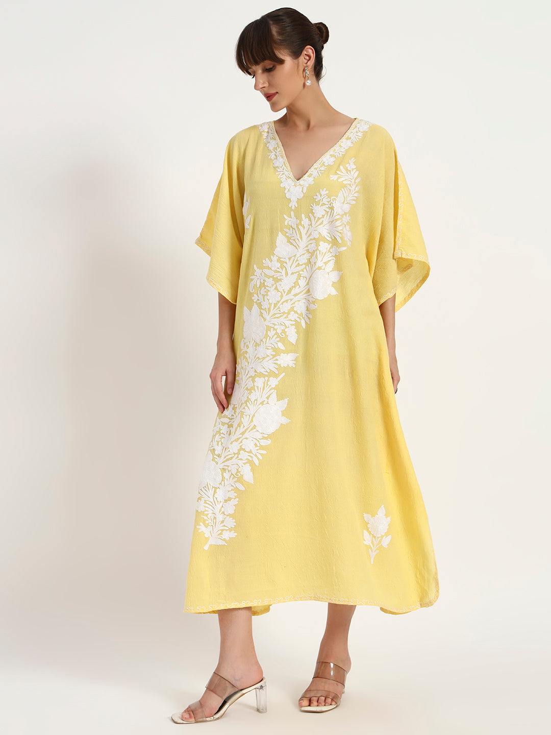 Crushed Cotton Ari Embroidery Kaftaan for Women