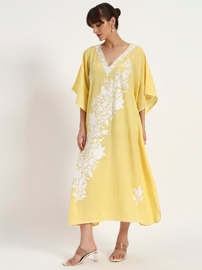 Crushed Cotton Ari Embroidery Kaftaan for Women