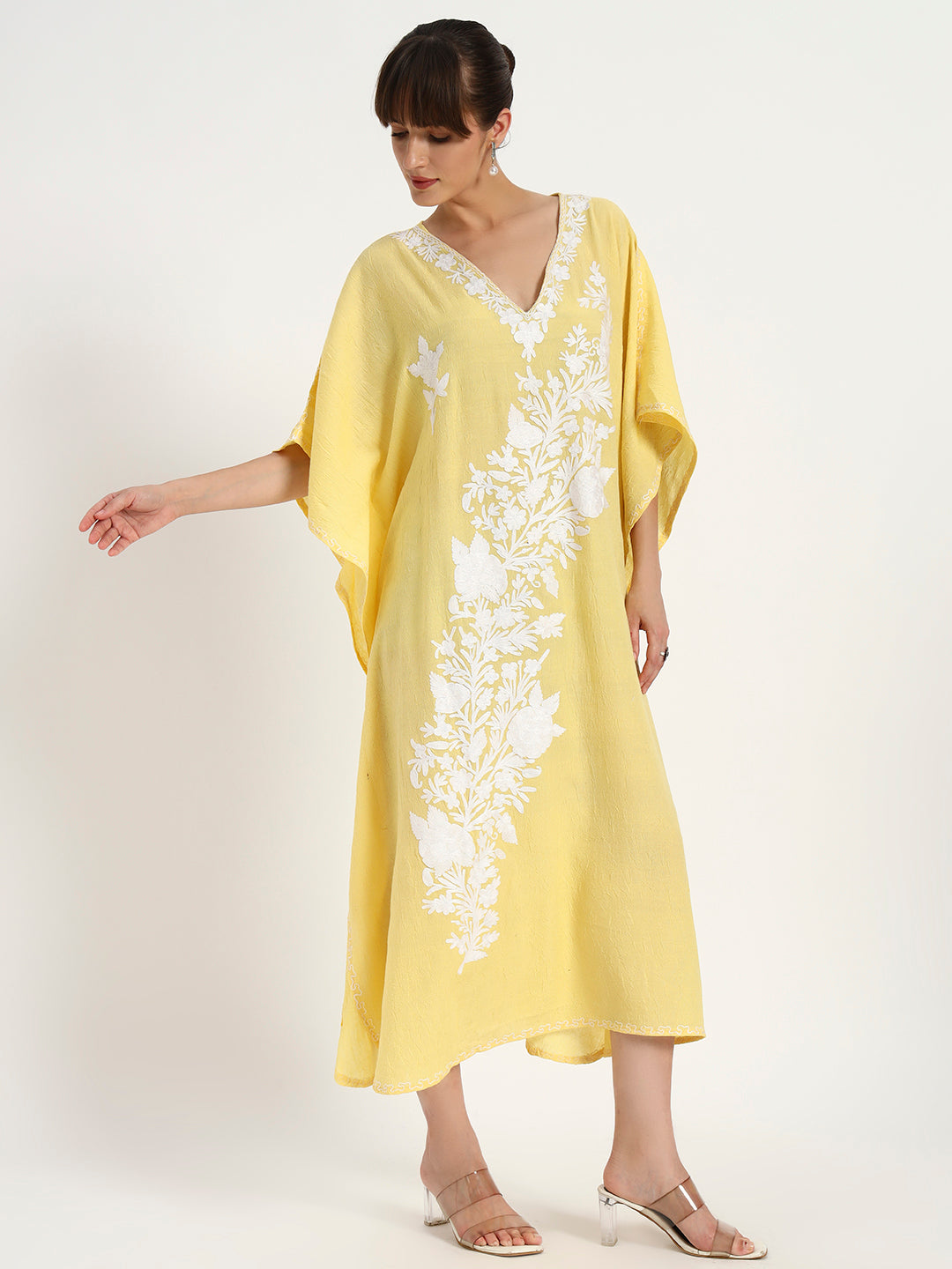 Crushed Cotton Ari Embroidery Kaftaan for Women