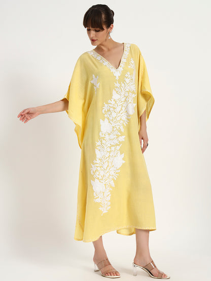 Crushed Cotton Ari Embroidery Kaftaan for Women