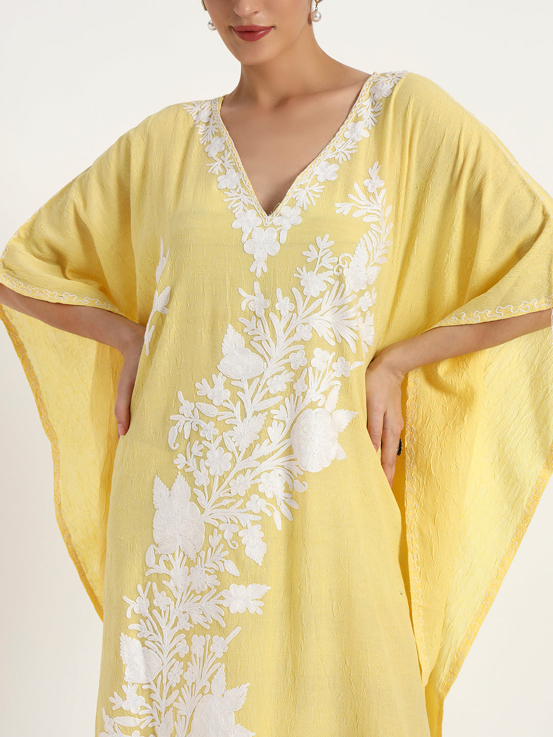 Crushed Cotton Ari Embroidery Kaftaan for Women