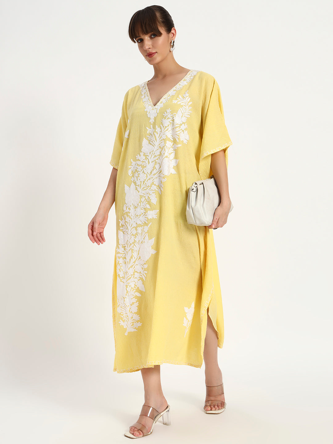 Crushed Cotton Ari Embroidery Kaftaan for Women