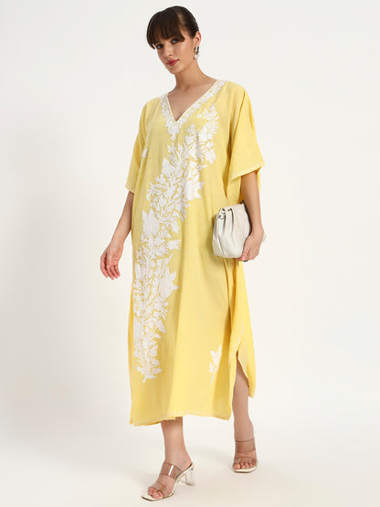 Crushed Cotton Ari Embroidery Kaftaan for Women