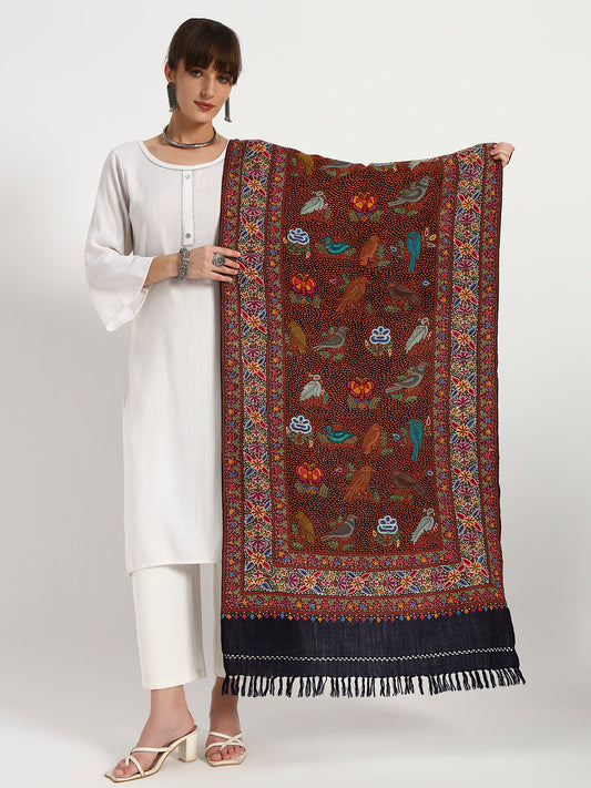 Women’s Wool Ari Hand-Embroidered Jamawar Stole