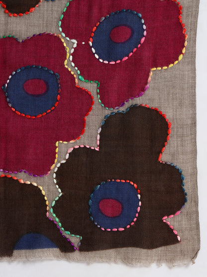 Women’s Fine Wool Printed Stole with Hand Embroidery