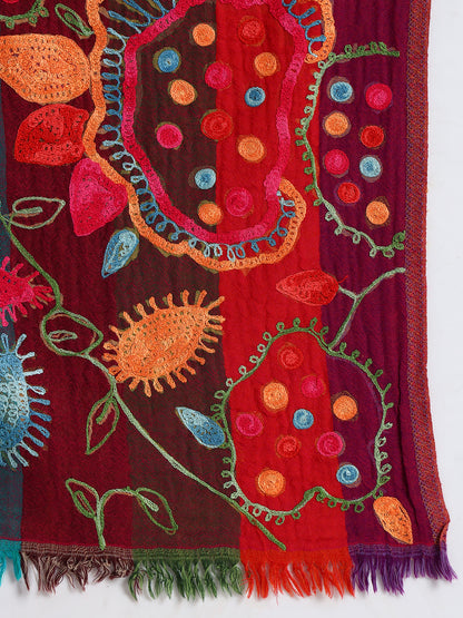 Women’s Boiled Wool Printed Stole with Ari Embroidery