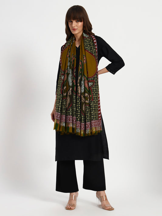 Women's Handcrafted Pashmina Sozni Kalamkari Shawl