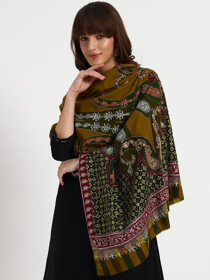 Women's Handcrafted Pashmina Sozni Kalamkari Shawl
