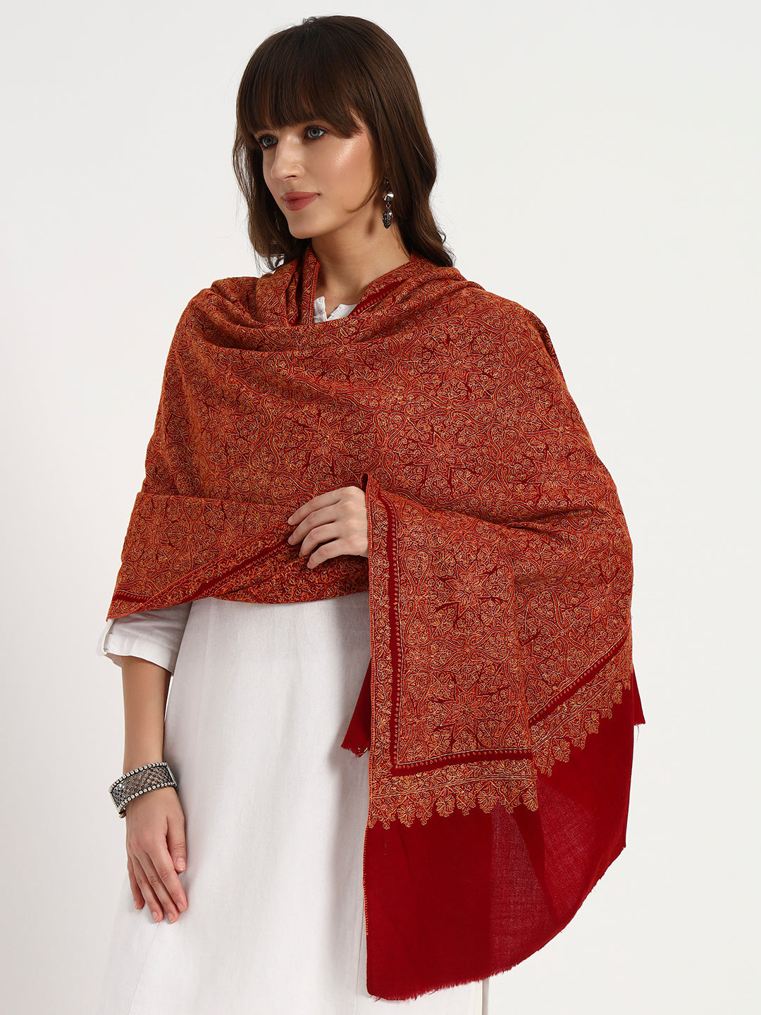 Women’s Sozni Jamawar Hand Embroidered Shawl – 100% Fine Wool | Timeless Kashmiri Craftsmanship