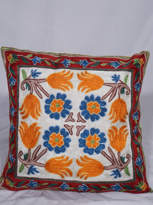Hand-embroidered chain-stitch cushion cover