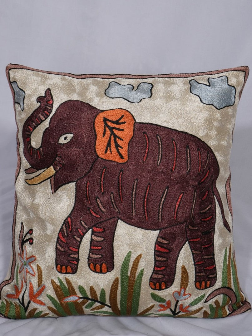 Hand-embroidered chain-stitch cushion cover
